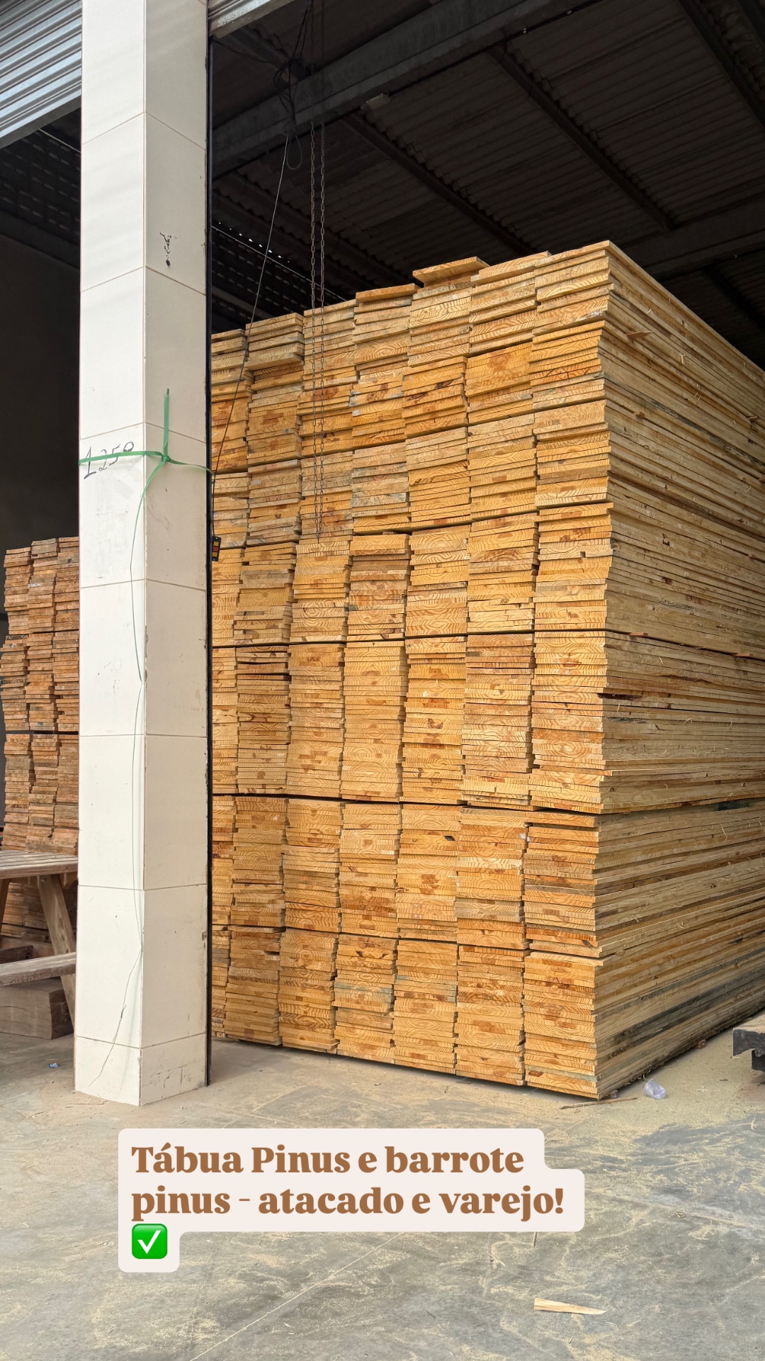 Tábuas de pinus empilhadas na TS Madeiras em Caruaru